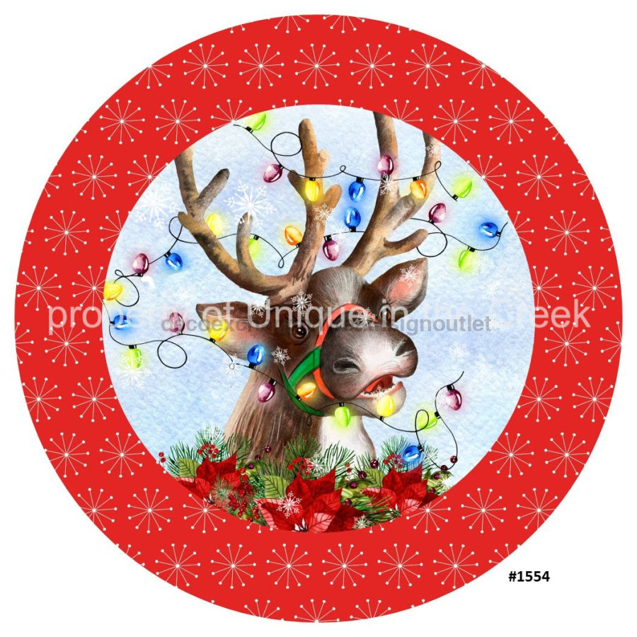 Reindeer Greenery Christmas Lights 10.5" Vinyl Wreath Sign - UTIC-VINYL-V1554