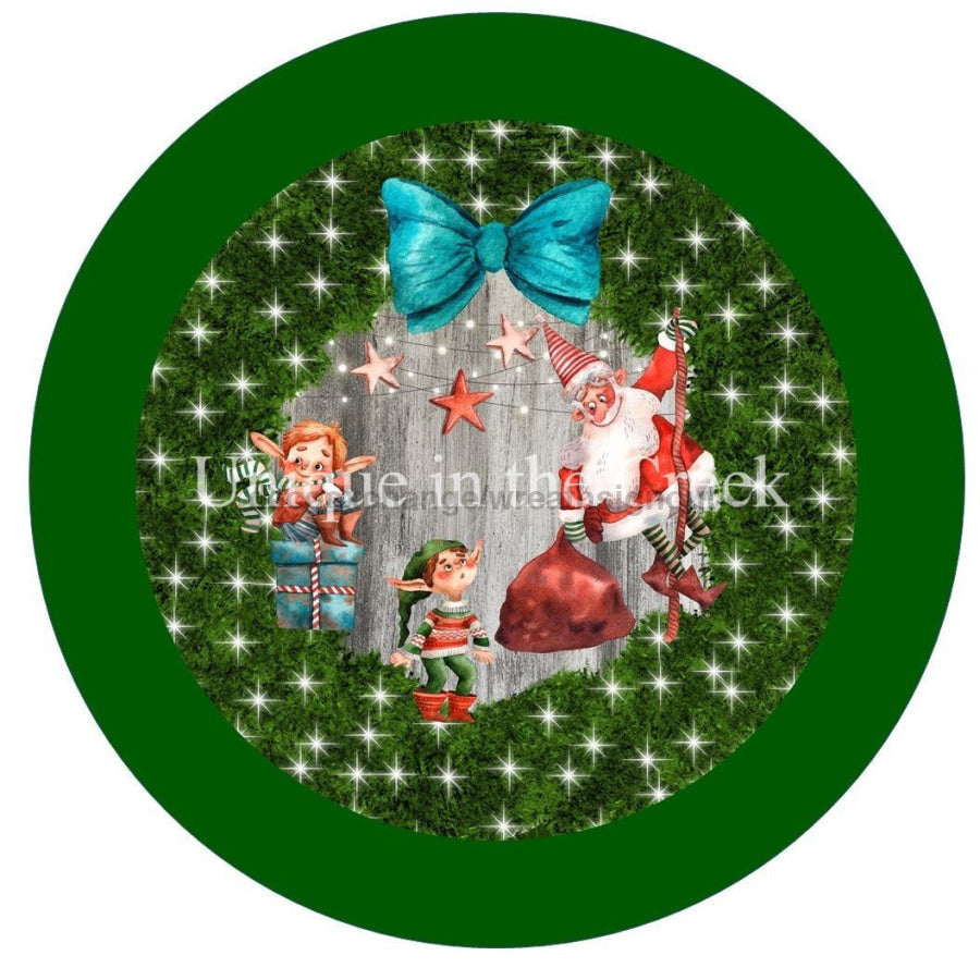 Santa and Elves Welcome Winter Christmas 10.5" Vinyl Wreath Sign - UTIC-VINYL-V717
