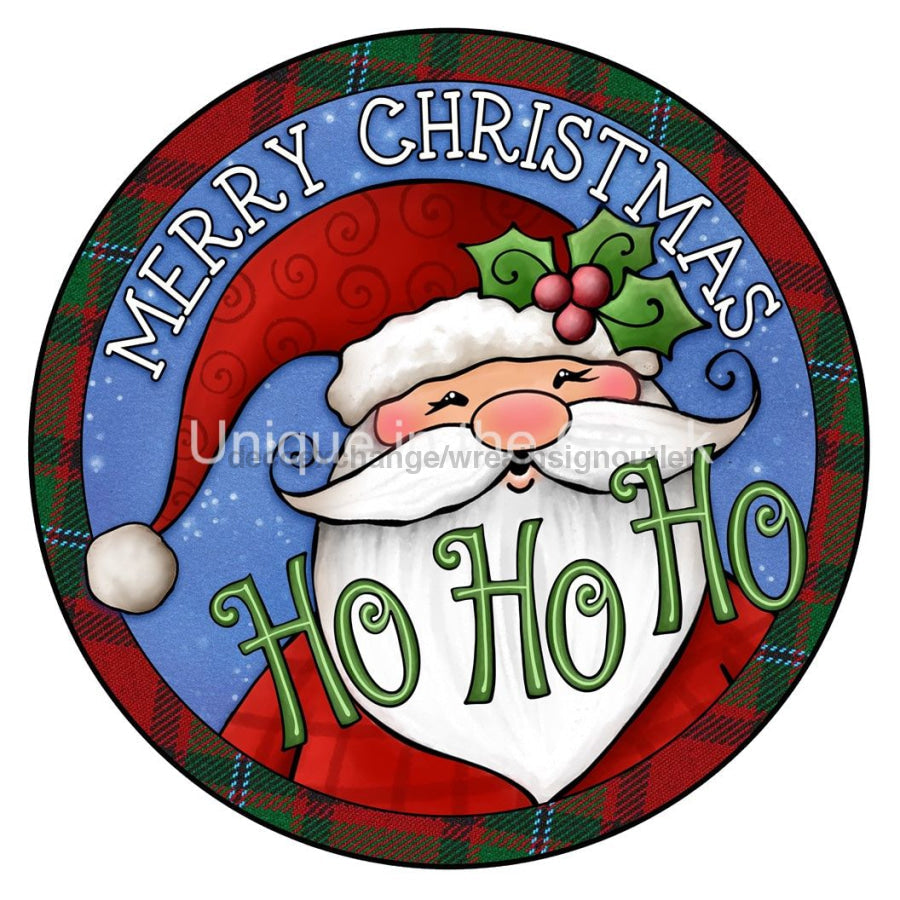 SANTA HO HO HO PLAID CHRISTMAS 10.5" Vinyl Wreath Sign - UTIC-VINYL-V1353
