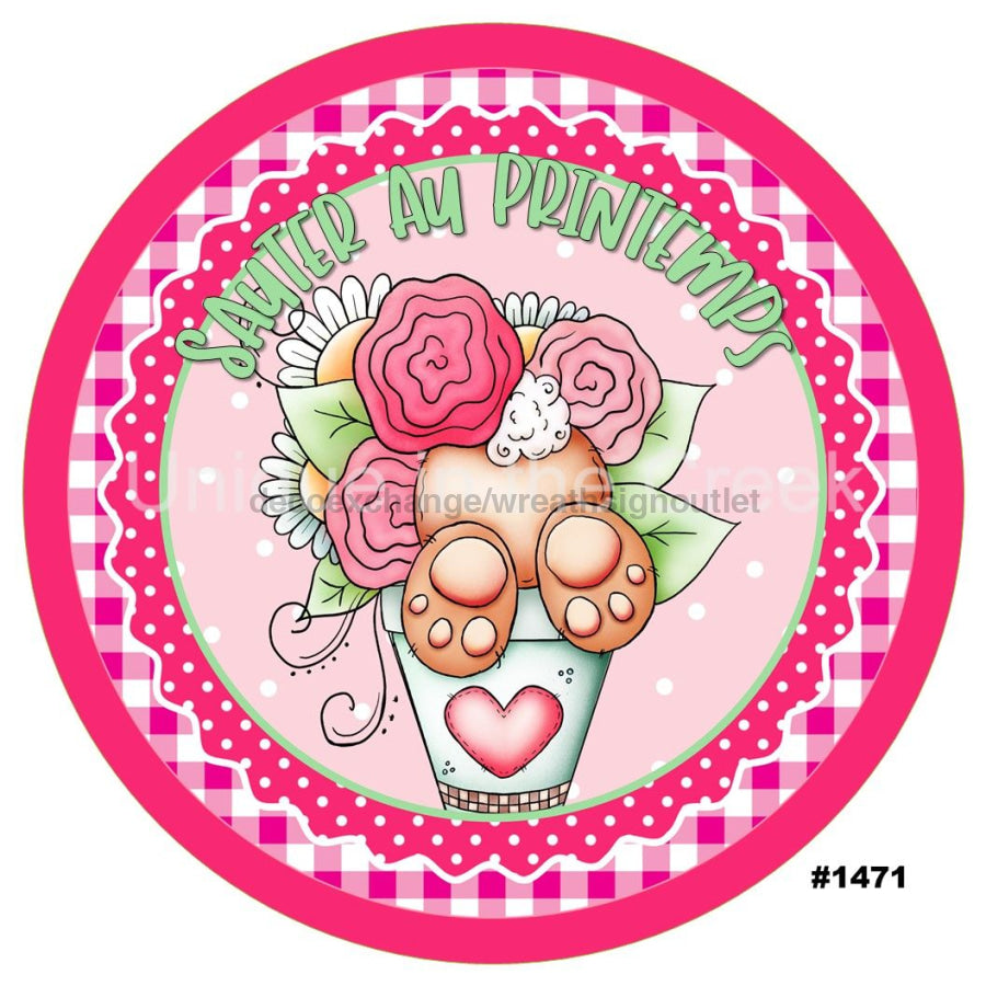 SAUTER AU PRINTEMPS EASTER FRENCH BUNNY SPRING RELIGIOUS HOLIDAYS 10.5" Vinyl Wreath Sign - UTIC-VINYL-V1471