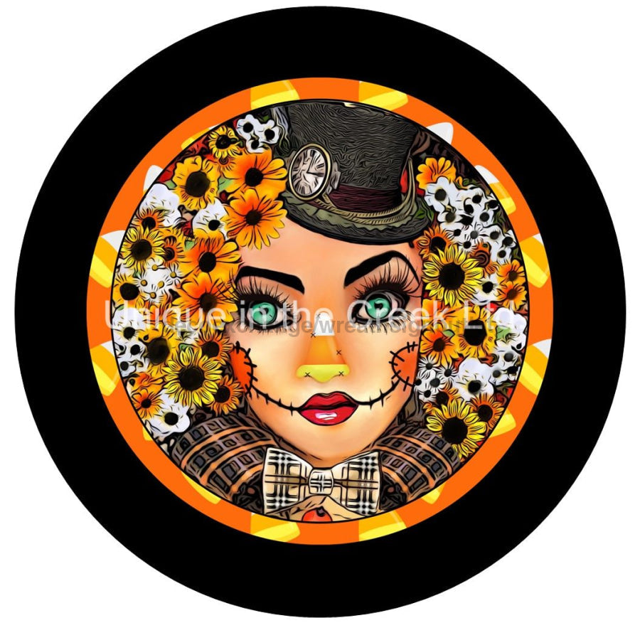 Scarecrow Face Autumn Fall 10.5" Vinyl Wreath Sign - UTIC-VINYL-V1136