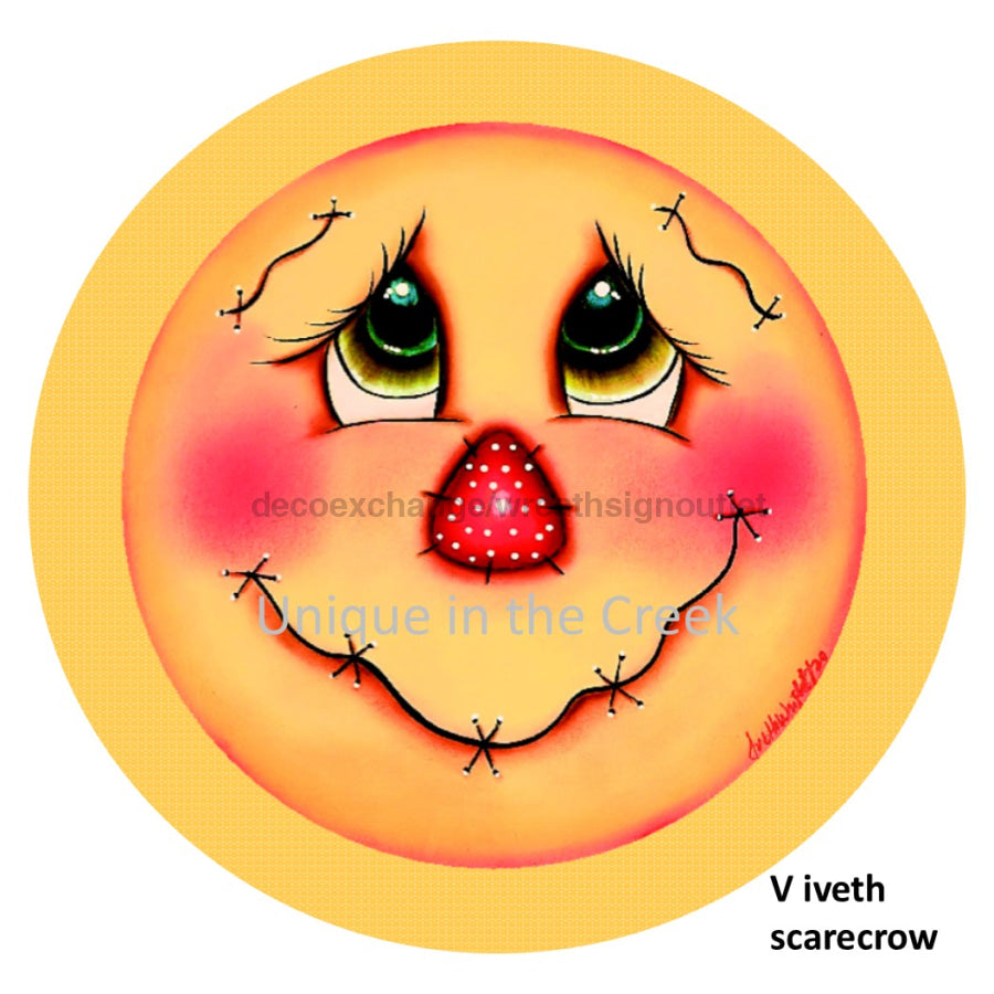 Scarecrow Iveth Wright Fall Autumn 10.5" Vinyl Wreath Sign - UTIC-VINYL-VIvethScarecrow