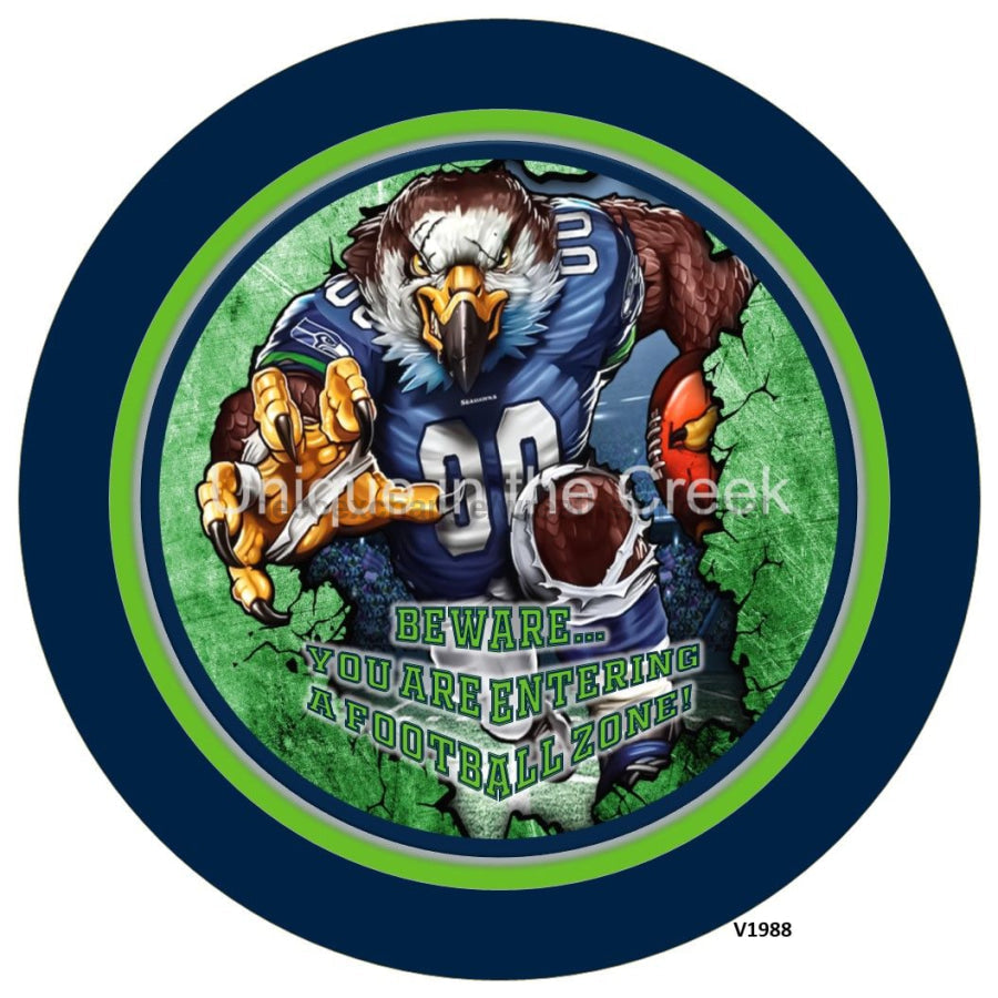 SEA Football NAVY/GREEN/GREY Beware...you are entering a football zone Sports 10.5" Vinyl Wreath Sign - UTIC-VINYL-V1988