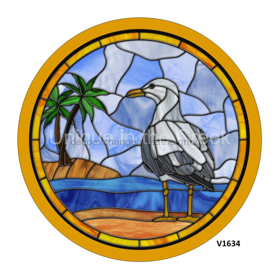 SEAGULL / PALM TREES STAINED GLASS LOOK SUMMER EVERYDAY 10.5" Vinyl Wreath Sign - UTIC-VINYL-V1634