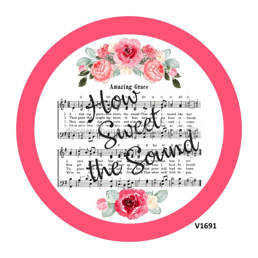 SHEET MUSIC / FLORAL AMAZING GRACE RELIGIOUS EVERYDAY 10.5" Vinyl Wreath Sign - UTIC-VINYL-V1691