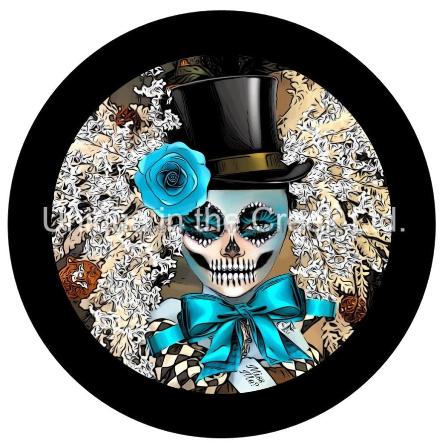 Skeleton Face Halloween Day of the Dead Autumn Fall 10.5" Vinyl Wreath Sign - UTIC-VINYL-V1103