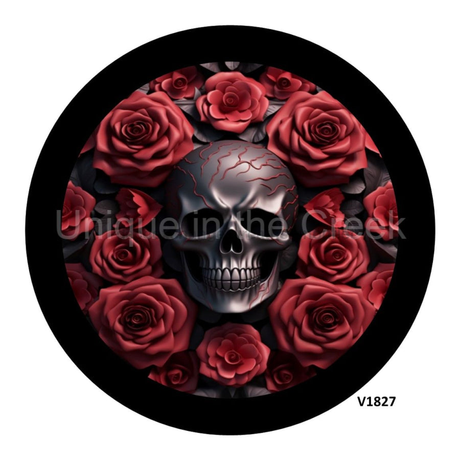 SKULL AND ROSES 3D HALLOWEEN 10.5" Vinyl Wreath Sign - UTIC-VINYL-V1827