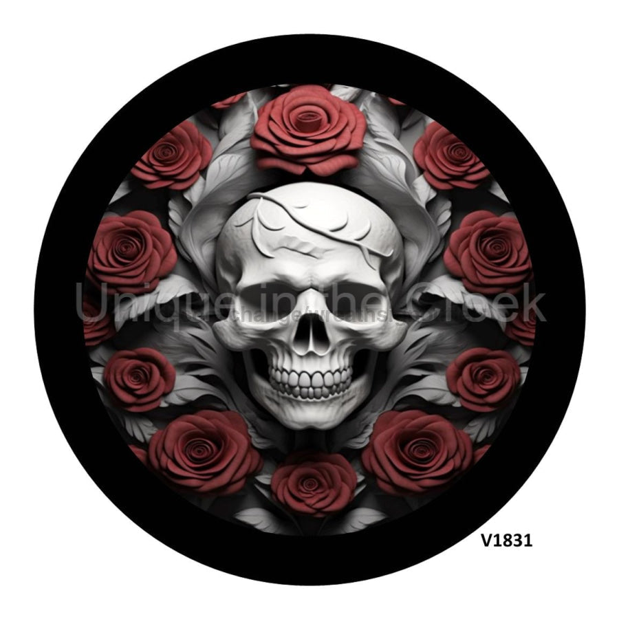 SKULL HALLOWEEN ROSES 10.5" Vinyl Wreath Sign - UTIC-VINYL-V1831