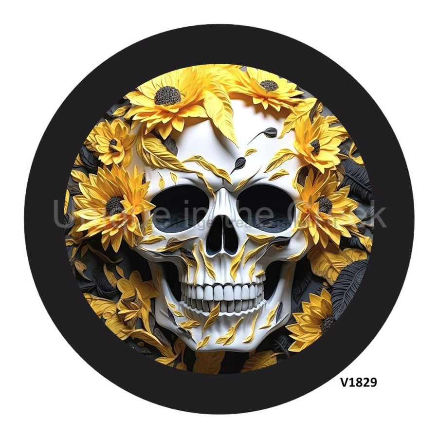 SKULL SUNFLOWERS HALLOWEEN 10.5" Vinyl Wreath Sign - UTIC-VINYL-V1829