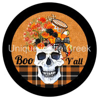 Thumbnail for SKULL VASE BOO Y'ALL CHECK HALLOWEEN 10.5" Vinyl Wreath Sign - UTIC-VINYL-V1254