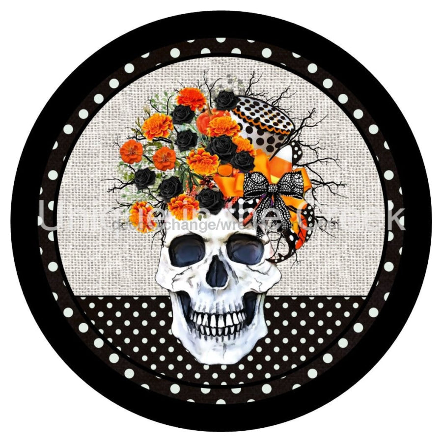 SKULL VASE DOTS AUTUMN FALL HALLOWEEN 10.5" Vinyl Wreath Sign - UTIC-VINYL-V1253