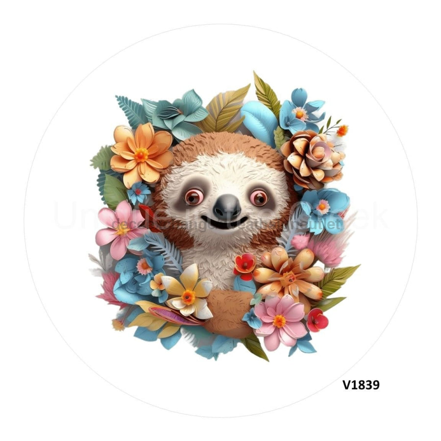 SLOTH 3D FLORAL SPRING SUMMER EVERYDAY 10.5" Vinyl Wreath Sign - UTIC-VINYL-V1839