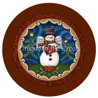 Thumbnail for Snowman Angel Christmas Winter 10.5" Vinyl Wreath Sign - UTIC-VINYL-V729