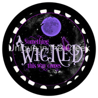 Thumbnail for SOMETHING WICKED THIS WAY COMES MOON CAT WITCH HAT AUTUMN FALL HALLOWEEN 10.5" Vinyl Wreath Sign - UTIC-VINYL-V1228