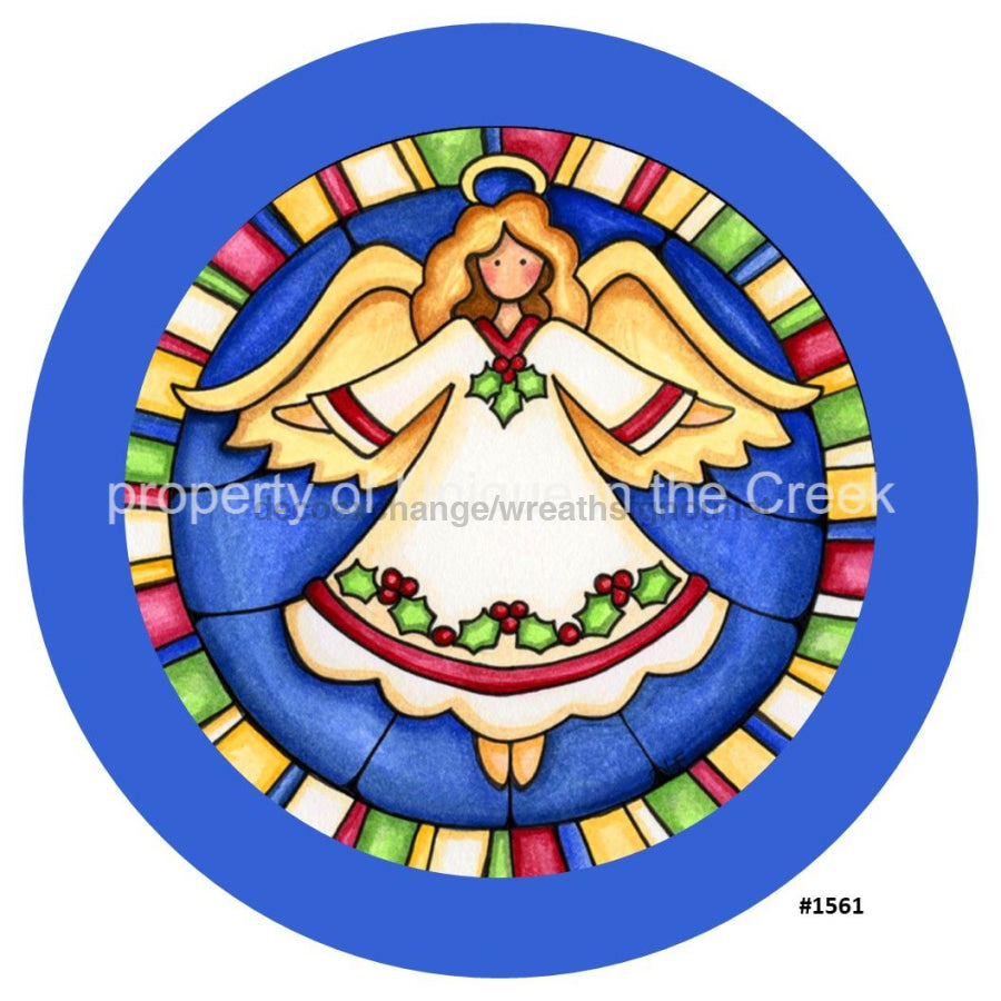 Stained Glass Angel Christmas Religious 10.5" Vinyl Wreath Sign - UTIC-VINYL-V1561