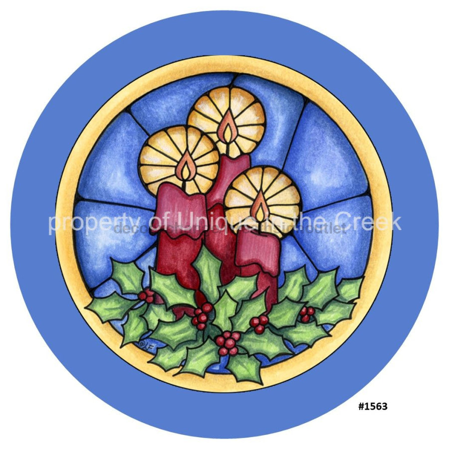Stained Glass Candles Holly Berry Christmas 10.5" Vinyl Wreath Sign - UTIC-VINYL-V1563