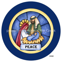 Thumbnail for Stained Glass Nativity Peace Christmas Religious 10.5" Vinyl Wreath Sign - UTIC-VINYL-V1562