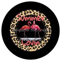 Thumbnail for SUMMER LOVIN FLAMINGOS ANIMAL PRINT 10.5" Vinyl Wreath Sign - UTIC-VINYL-V1081