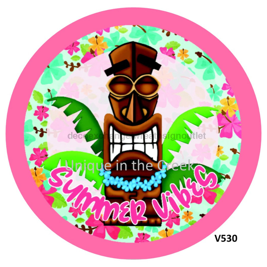 SUMMER VIBES WELCOME TOTEM 10.5" Vinyl Wreath Sign - UTIC-VINYL-V530