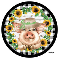 Thumbnail for SUNFLOWERS PIG FARMHOUSE ANIMALS EVERYDAY SUMMER BUFFALO PLAID 10.5" Vinyl Wreath Sign - UTIC-VINYL-V1408