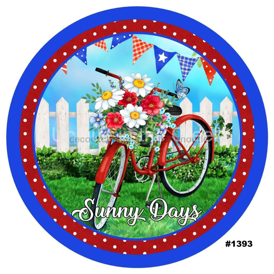 SUNNY DAYS BIKE PATRIOTIC USA 4th OF JULY RED / WHITE / BLUE SUMMER 10.5" Vinyl Wreath Sign - UTIC-VINYL-V1393