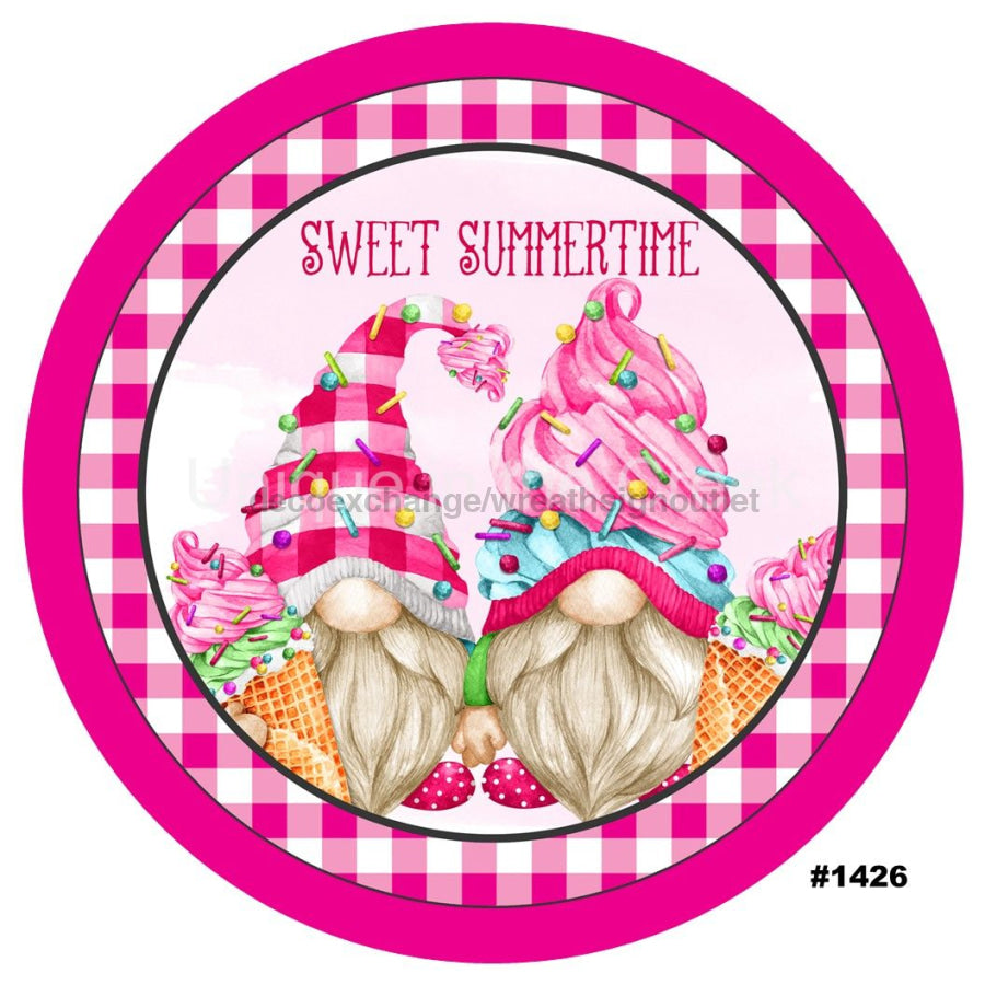 SWEET SUMMERTIME GNOMES ICE CREAM SUMMER WELCOME 10.5" Vinyl Wreath Sign - UTIC-VINYL-V1426