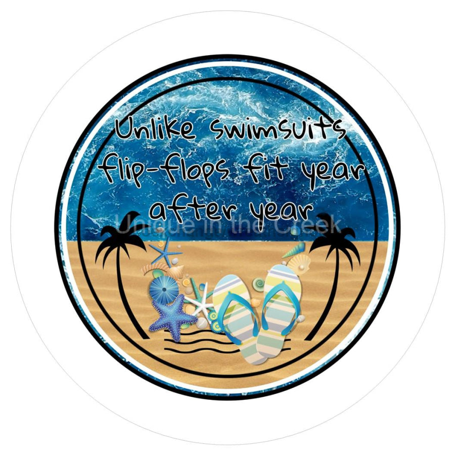 SWIMSUITS FLIP FLOPS BEACH WELCOME SUMMER 10.5" Vinyl Wreath Sign - UTIC-VINYL-V1167