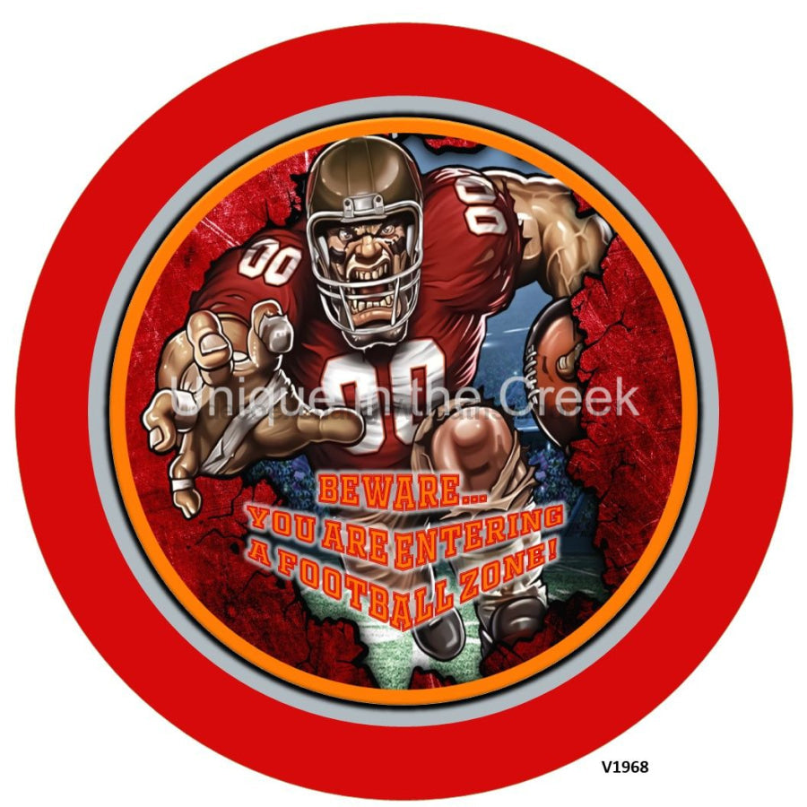 TB Football RED/ORANGE/BLACK Beware...you are entering a football zone Sports 10.5" Vinyl Wreath Sign - UTIC-VINYL-V1968