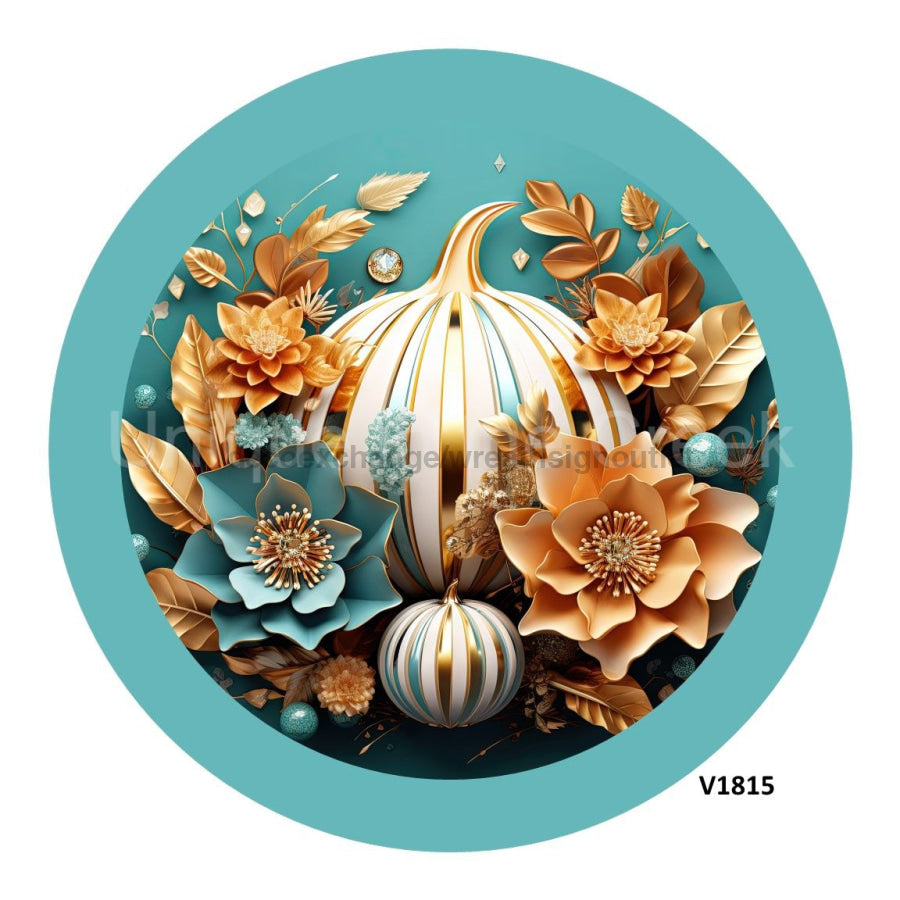 TEAL/ORANGE PUMPKIN FALL LEAVES 10.5" Vinyl Wreath Sign - UTIC-VINYL-V1815