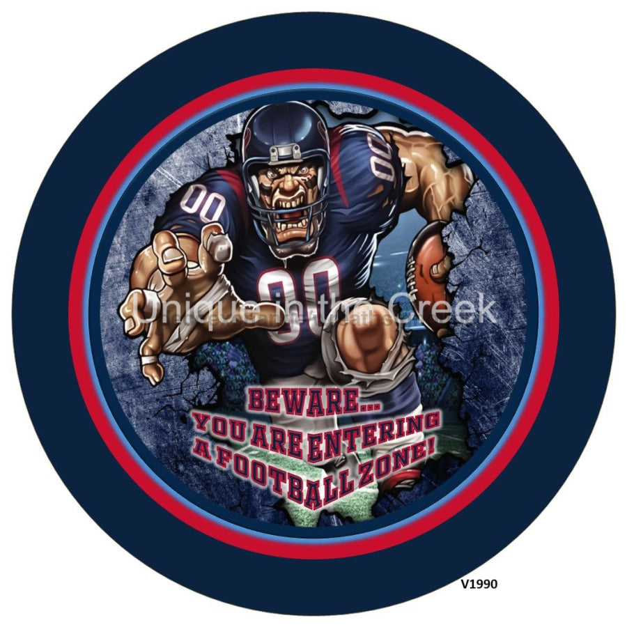TEN Football BLUE/RED/SILVER Beware...you are entering a football zone Sports 10.5" Vinyl Wreath Sign - UTIC-VINYL-V1990