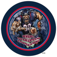 Thumbnail for TEN Football BLUE/RED/SILVER Beware...you are entering a football zone Sports 10.5" Vinyl Wreath Sign - UTIC-VINYL-V1990