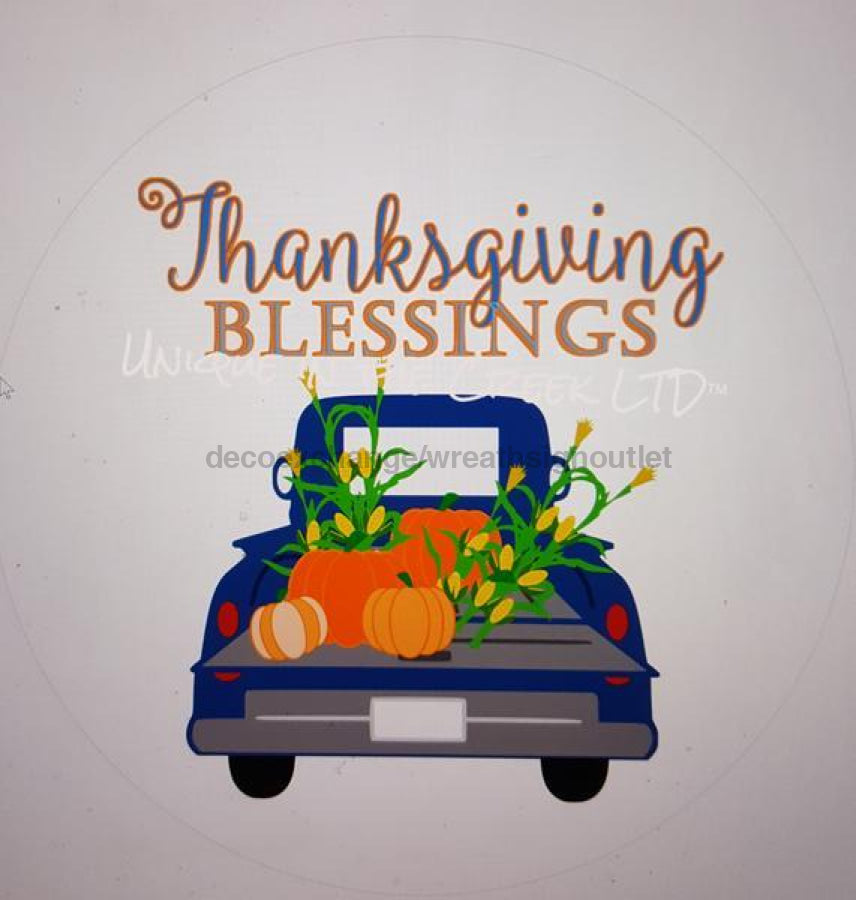 Thanksgiving Blessings Truck Autumn Fall 10.5" Vinyl Wreath Sign - UTIC-VINYL-V35