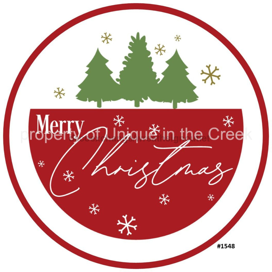 Trees Snowflakes Merry Christmas 10.5" Vinyl Wreath Sign - UTIC-VINYL-V1548