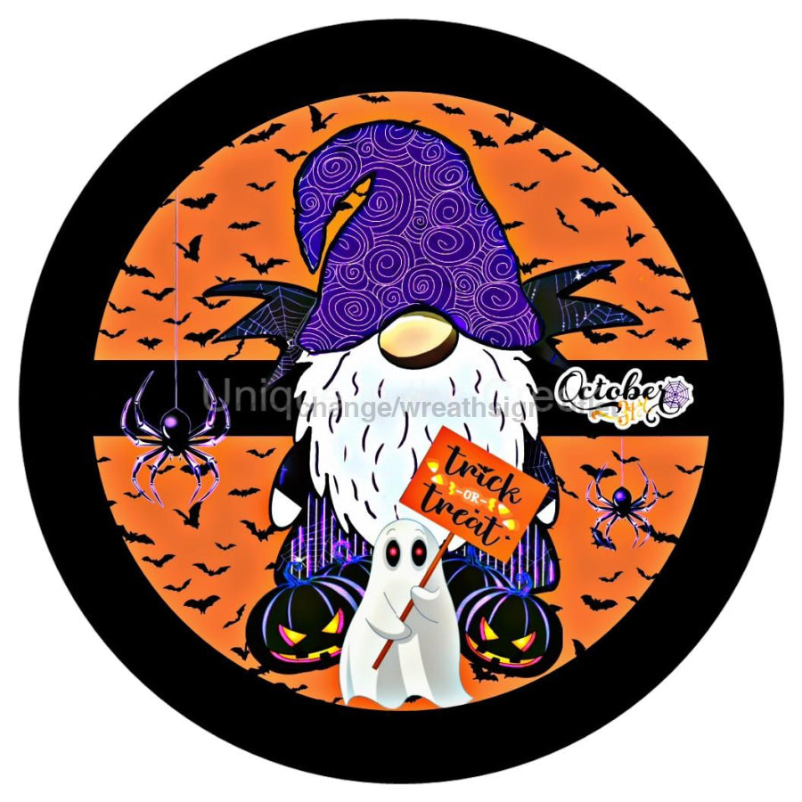 Trick or Treat Gnome Halloween Autumn Fall 10.5" Vinyl Wreath Sign - UTIC-VINYL-V1184
