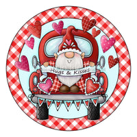 Thumbnail for VALENTINE HUGS KISSES GNOME HEARTS VALENTINE'S DAY 10.5" Vinyl Wreath Sign - UTIC-VINYL-V1382