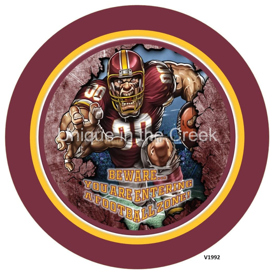 WASH Football BURGUNDY/GOLD Beware...you are entering a football zone Sports 10.5" Vinyl Wreath Sign - UTIC-VINYL-V1992