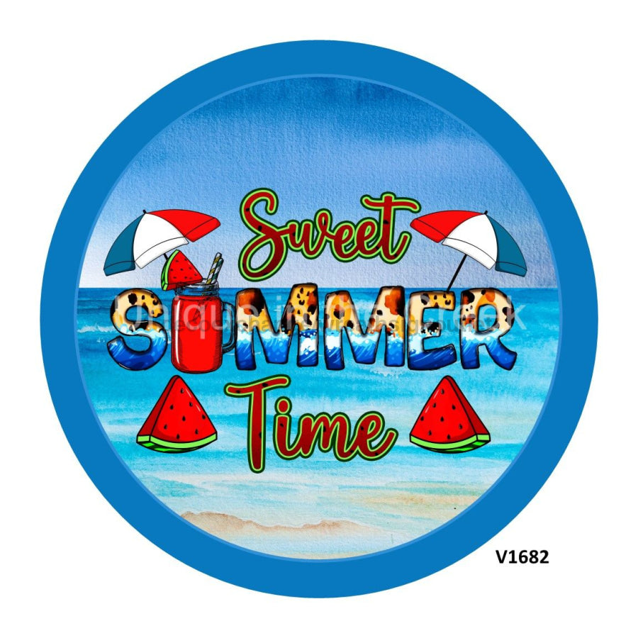 WATERMELON / BEACH UMBRELLAS RED/WHITE/BLUE SUMMER PATRIOTIC USA 10.5" Vinyl Wreath Sign - UTIC-VINYL-V1682