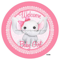 Thumbnail for WELCOME BABY GIRL PINK ELEPHANT BABIES 10.5" Vinyl Wreath Sign - UTIC-VINYL-V1586