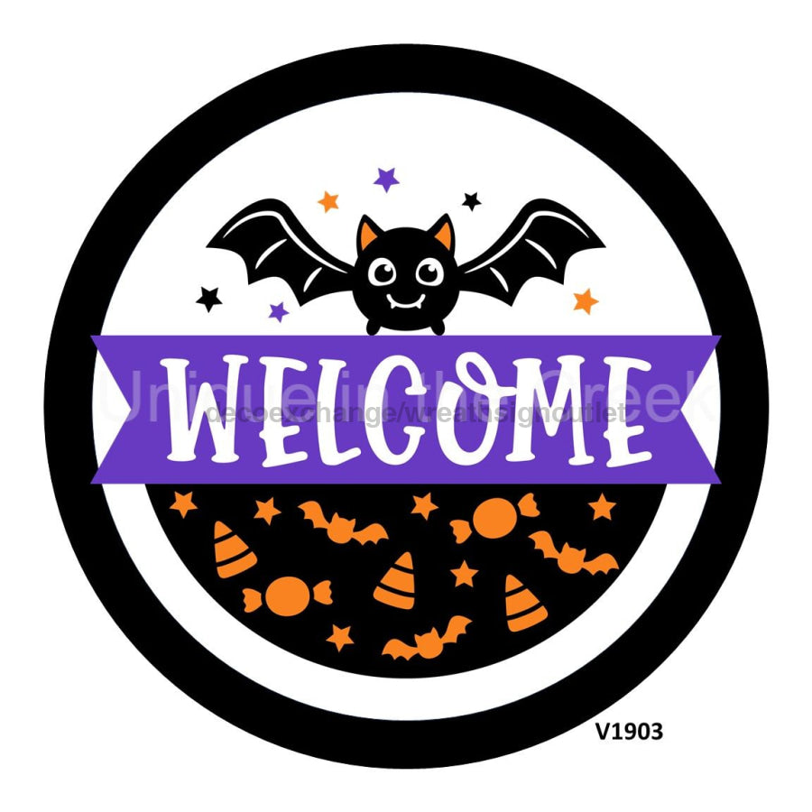 WELCOME BAT HALLOWEEN 10.5" Vinyl Wreath Sign - UTIC-VINYL-V1903