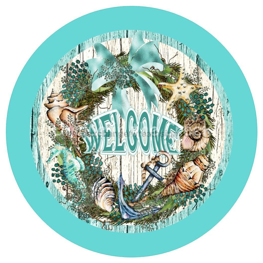 WELCOME BEACH CHRISTMAS 10.5" Vinyl Wreath Sign - UTIC-VINYL-V1052