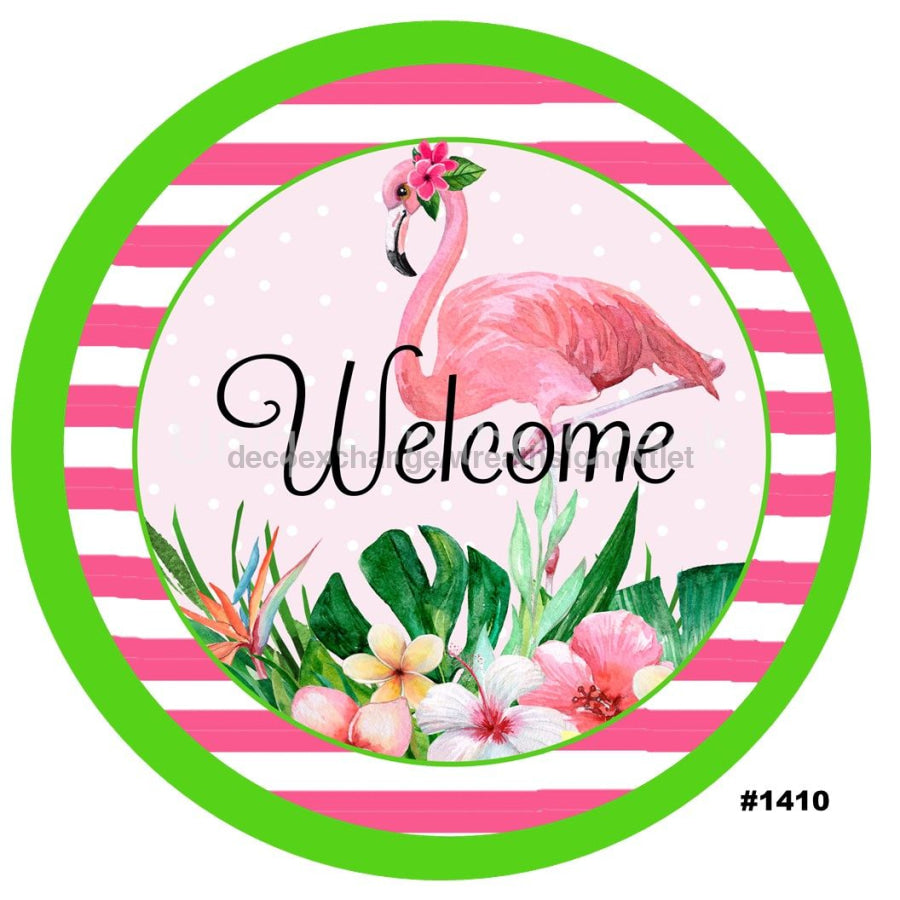 WELCOME BEACH FLAMINGO SUMMER 10.5" Vinyl Wreath Sign - UTIC-VINYL-V1410