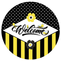 Thumbnail for WELCOME BEES BLACK YELLOW STRIPES SPRING SUMMER 10.5" Vinyl Wreath Sign - UTIC-VINYL-V1161