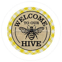 Thumbnail for WELCOME BEES YELLOW CHECK SUMMER 10.5" Vinyl Wreath Sign - UTIC-VINYL-V1087