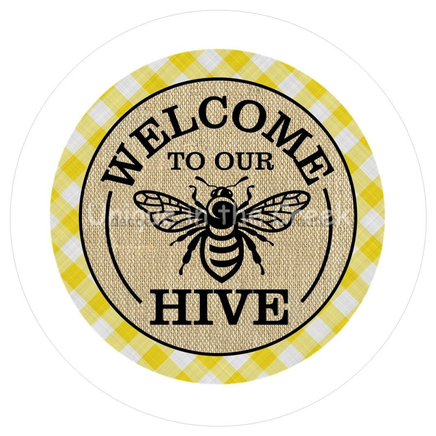 WELCOME BEES YELLOW CHECK SUMMER 10.5" Vinyl Wreath Sign - UTIC-VINYL-V1087