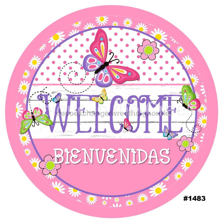 WELCOME BIENVENIDAS BUTTERFLY SPANISH SUMMER SPRING 10.5" Vinyl Wreath Sign - UTIC-VINYL-V1483