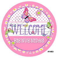 Thumbnail for WELCOME BIENVENIDAS BUTTERFLY SPANISH SUMMER SPRING 10.5" Vinyl Wreath Sign - UTIC-VINYL-V1483