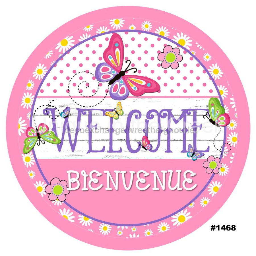 WELCOME BIENVENUE BUTTERFLY FRENCH SUMMER SPRING 10.5" Vinyl Wreath Sign - UTIC-VINYL-V1468