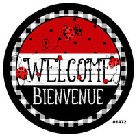 Thumbnail for WELCOME BIENVENUE LADYBUG FRENCH SUMMER SPRING 10.5" Vinyl Wreath Sign - UTIC-VINYL-V1472