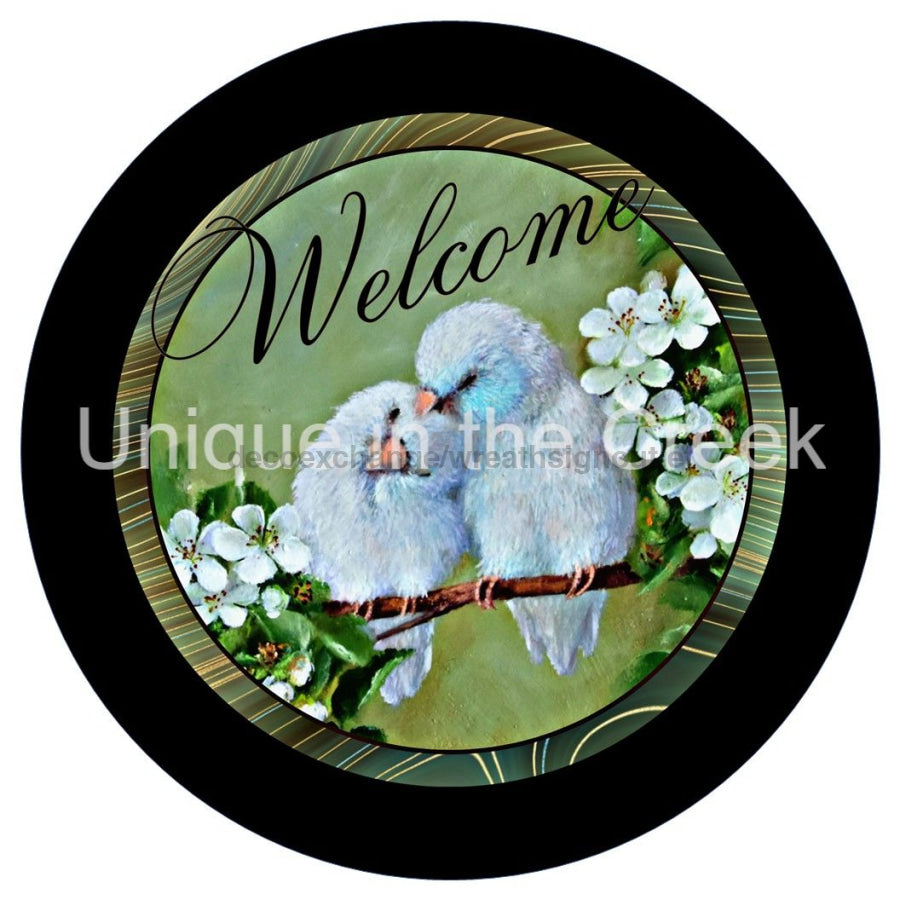 WELCOME BIRDS FLOWERS BRANCH EVERYDAY 10.5" Vinyl Wreath Sign - UTIC-VINYL-V1260