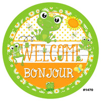 Thumbnail for WELCOME BONJOUR FROG FRENCH SUMMER SPRING ANIMALS 10.5" Vinyl Wreath Sign - UTIC-VINYL-V1470